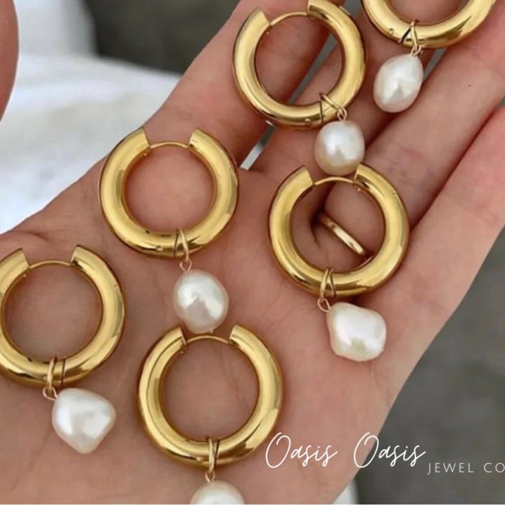 Fresh Water Pearl Bohemian Drop Style Earrings 18k Gold Plated